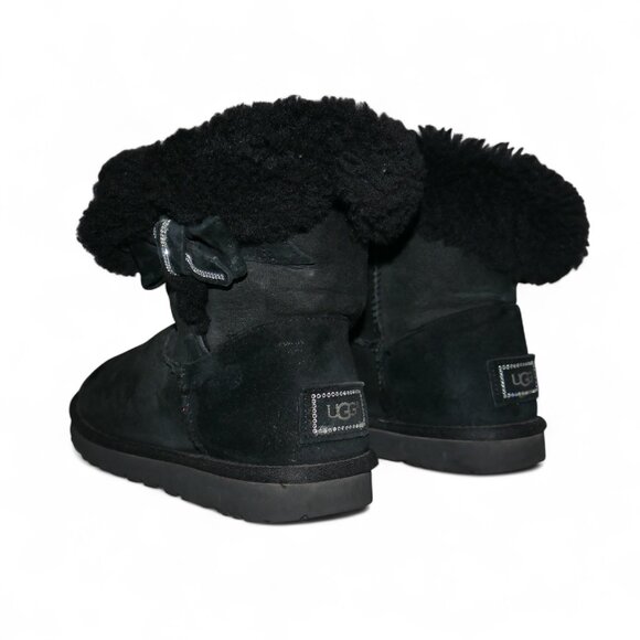 Ugg Jackee Sheepskin Swarovski Crystal Short Boots Women’s Size 9 Black Bow EUC - Picture 4 of 14